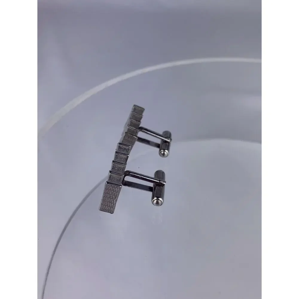 Modern Style Rectangle Silver Tone Cufflinks Textured Stripes Formal Vintage